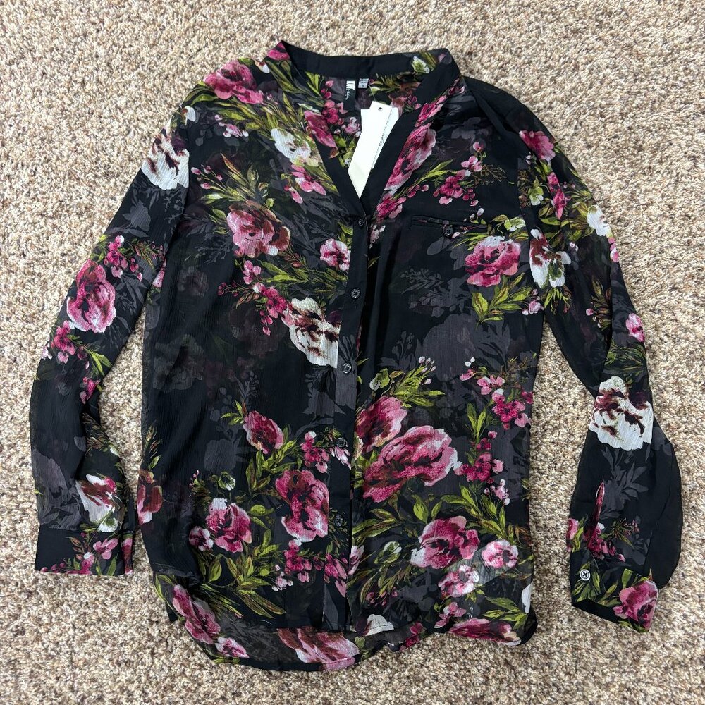 NWT: Kut from the Kloth Sheer Floral Button Down Blouse - Women's Size M - 1912 - Picture 1 of 3